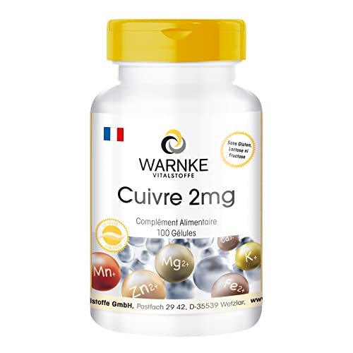 Cuivre 2mg - Végan - 100 gélules - Bisglycinate de cuivre | Warnke Vitalstoffe - Qualité des pharmacies allemandes