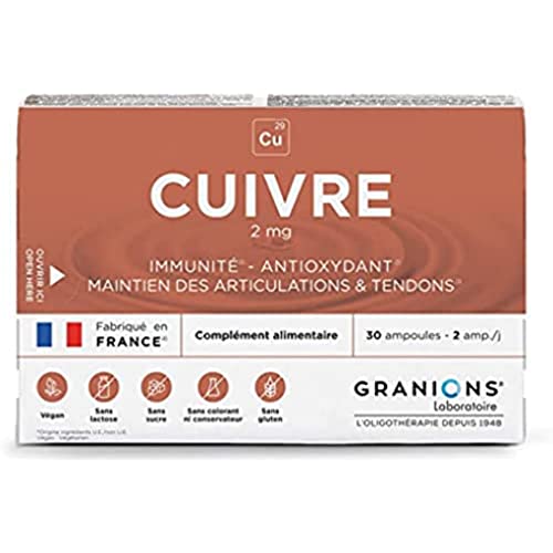 Granions® CUIVRE 2 mg - 30 ampoules = 15 jours - Immunité - Antioxydant - Maintien des articulations et tendons - 2 mg de Cuivre - Made in France