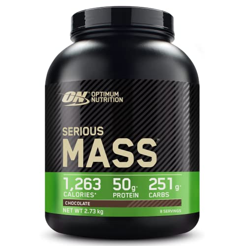 Optimum Nutrition Serious Mass Poudre de Protéine Gain de Masse Hautement Calorique avec 25 Vitamines et Minéraux, Créatine Monohydrate et Glutamine, Saveur Chocolat, 8 Portions, 2.73 kg