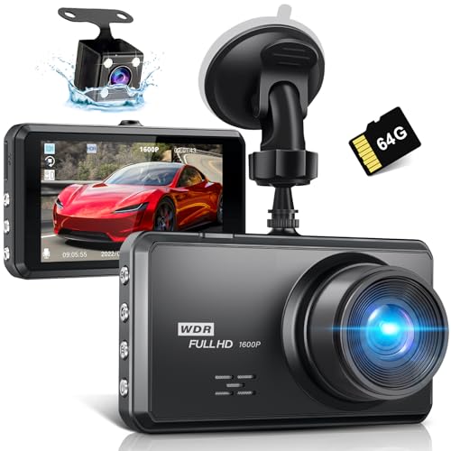 Miden S7 2.5K Dashcam Voiture Avant Arrière,Carte SD 64G,Camera Embarquée Voiture 1600P+1080P FHD,IPS 3.2" Camera Voiture Grand Angle de 336 °,G-Capteur,WDR,24H Mode Parking,Enregistrement en Boucle