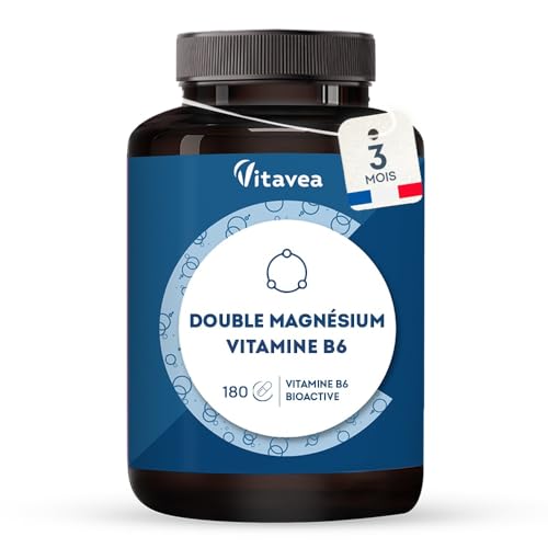 Double Magnésium Bisglycinate Vitamine B6 - Hautement dosé 300 mg - Haute Assimilation - Stress, Fatigue, Sommeil - 180 gélules végétales - 3 mois - Vegan - Fabriqué en France - Vitavea