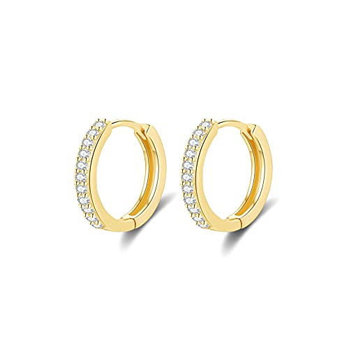 Boucles d'oreilles Femme Hypoallergénique Créoles en Argent Fin 925 Avec Zircone Cubique Plaqué Platine/Or Jaune/Or Rose, Diamètre 8mm/10mm/12mm