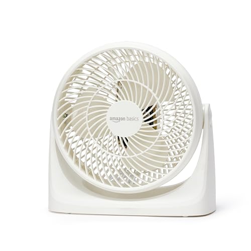 Amazon Basics Ventilateur de bureau portable, 18 cm, fonctionnement silencieux, 3 vitesses, inclinaison variable à 90°, Blanc, 15,49 x 27,3 x 27,69 cm