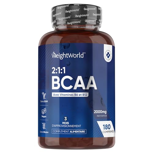 BCAA 2000 mg Protéines Musculation Pre Workout & Post Workout 2:1:1-180 Comprimés Vegan - Acides Aminés, L-Leucine, L-Isoleucine, L-Valine + Vitamine B6 & B12 - Énergie, Metabolisme - Pour Sportifs