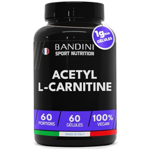 Bandini® ACETYL L-CARNITINE 1000 mg (PAR GÉLULES) - Supplément à base de Acetil L Carnitin (60 Capsules) - Idéal pour Athlètes et Sportifs qui Pratiquent une Activité Physique de Haute Intensité