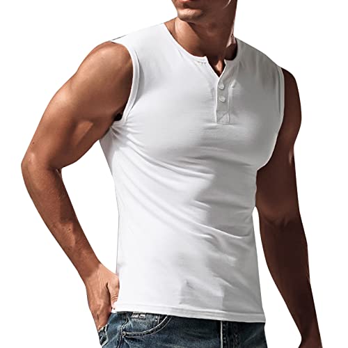 Débardeur Homme sans Manches, Gilet Homme à Boutons,Tank Top Homme Moulant Couleur Unie Col en V Coupe Droite Stretch Debardeurs Coupe AjustéE Bodybuilding Loisirs Basique Comfy BoutonnièRe Gilets