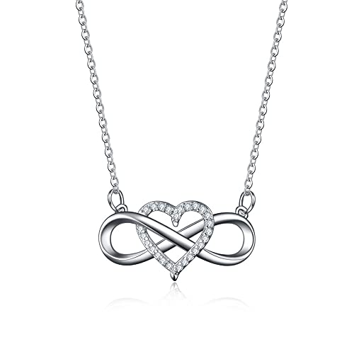 Collier Infini en Argent 925, Collier Infinity pour Femme Collier, Collier pour Femme en Argent 925 avec Oxyde de Zirconium Rond Coeur Infini Amour Ensemble pour Toujours Cadeau pour Femme Fille