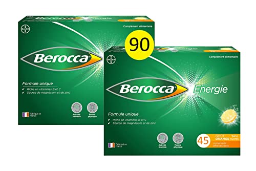 Berocca Energie Orange - Multivitamines et Minéraux - Vitamine C, B3, B5, B1, B12, Calcium, Magnésium et Zinc - Complément alimentaire - Aide à réduire la fatigue - 2x45 comprimés effervescents