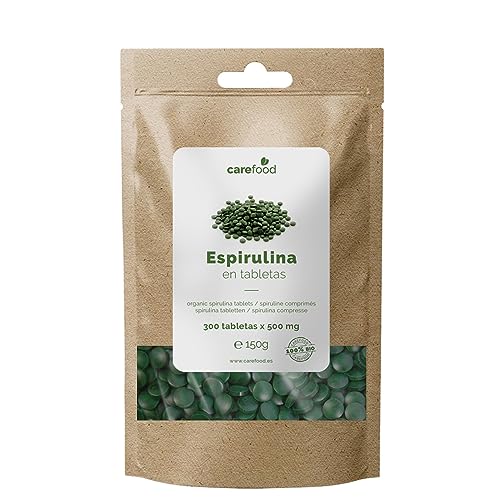 Carefood - Spiruline Bio - 300 Comprimés de Superfood 100% Biologiques Adaptés aux Véganes - Cure de Super Aliment Naturel à Haute Teneur en Nutriments et Effet Satiétogène - 150 g