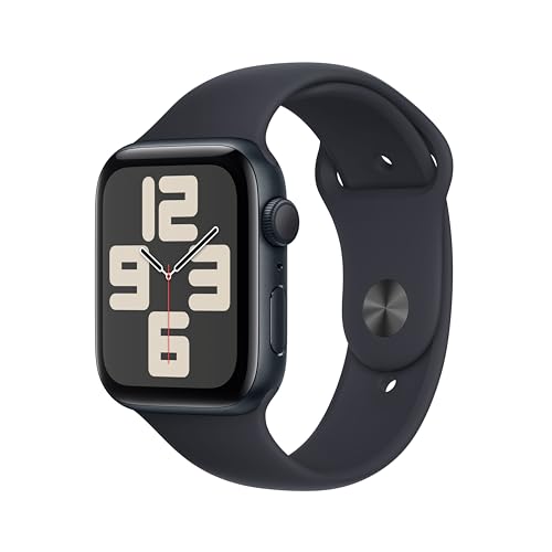 Apple Watch SE (2ᵉ génération, 2023) (44 mm GPS) Smartwatch avec boîtier en Aluminium et Bracelet Sport Minuit - M/L. Suivi de l’activité Physique et du Sommeil, détection des Accidents, écran Retina