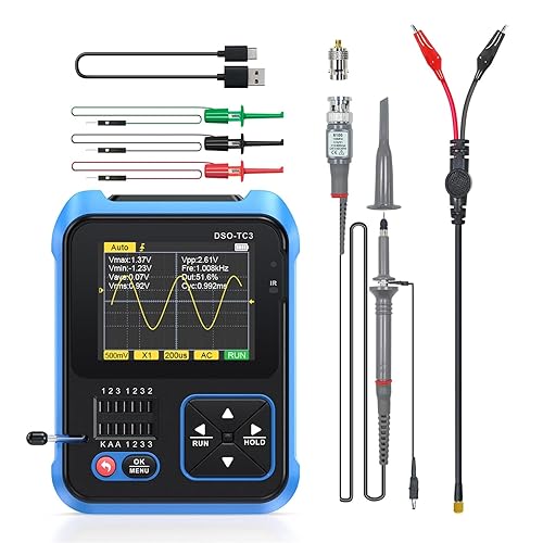 DEWIN Oscilloscope NuméRique,DSO-TC3 3 En 1 Oscilloscope NuméRique Portable Testeur de Transistor GéNéRateur de Signal Bricolage,RéParations éLectroniques,DéBogage Sur le Terrain Tests