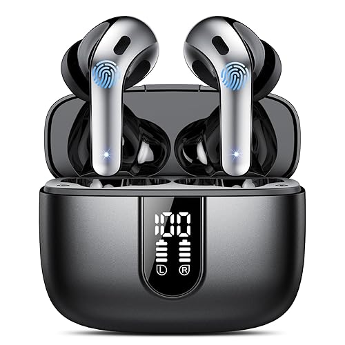 Ecouteurs Bluetooth sans Fil, Casque Bluetooth 5.3, 50 Heures Contrôle Tactile, 4 ENC Appel Réduction Antibruit Mic, Basses Profondes, Ajustement Confortable, IPX7 Étanche oreillette（Noir）