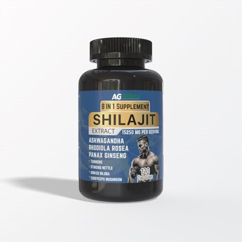 AG nature Shilajit Pur Himalaya Original 120cps | Complexe 8 en 1 de 15250 mg avec Ashwagandha, Rhodiola Rosea, Curcuma, Ortie, Ginkgo Biloba et Panax Ginseng