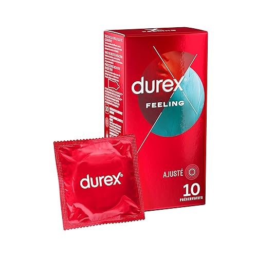 Durex FEELING AJUSTÉ - 10 Préservatifs Ultra Fins et Lubrifiés - Taille Ajustée