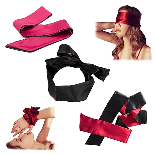 AWAVM 3 Pièce Masques de Sommeil, Blindfold, Satin Bandeau Oeil, Bandage Yeux/Bandeaux Yeux Masque De Sommeil pour Adulte, pour Les Adultes Couples Amoureu, 150x7cm