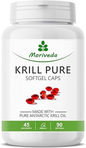 Capsules d'huile de krill - 1000mg d'huile de krill PURE pendant 45 jours - avec astaxanthine oméga 3-6 EPA DHA phospholipides de choline - Moriveda 1x 90 capsules