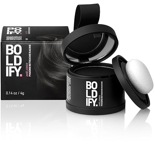 BOLDIFY Poudre de Racine de Cheveux (Noir), Poudre de Retouche de Racines, Couverture de Racine, Pour Homme et Femme, Poudre pour les Cheveux, Couverture de Cheveux Grise, 4g