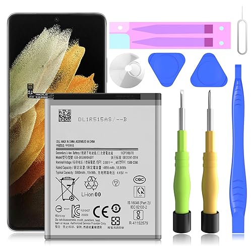 Batterie de rechange Galaxy S21 Ultra 5000 mAh 4,45 V Li-polymère EB-BG998ABY pour Samsung Galaxy S21 Ultra 5G SM-G998B/DS SM-G998U avec kits d'outils de réparation