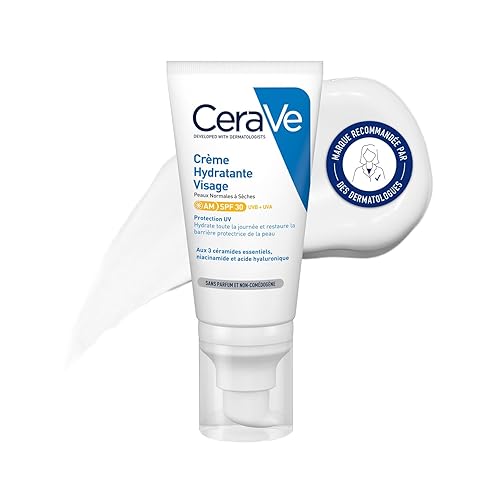 CeraVe - Crème Hydratante Visage SPF30 - Crème de Jour avec Protection UVB + UVA - Acide Hyaluronique, Céramide, Niacinamide, Vitamine E - Peau Normale à Sèche - 52 ml