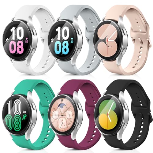 aceyoon 6 Pack 20mm Bracelet Compatible avec Samsung Galaxy Watch 6/5/4 40mm 44mm/Watch 5 pro 45mm, Bracelet Silicone Soft pour Galaxy Watch 6 Classic 43mm 47mm Sports Femme et Homme (L)