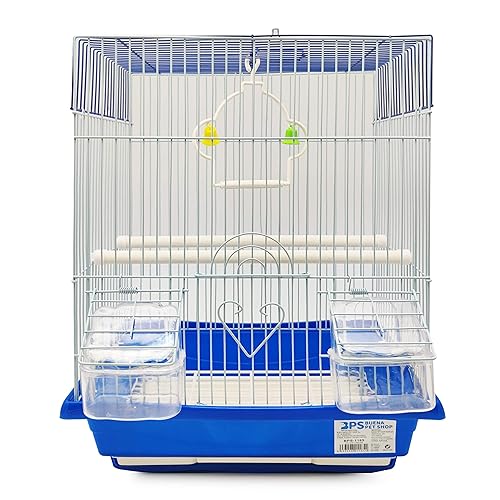 BPS BPS-1185 Cage pour oiseau, oiseau, perruche, canaris avec mangeoire, abreuvoir sauté, cintres pour repos Couleur aléatoire 30 x 23 x 39 cm