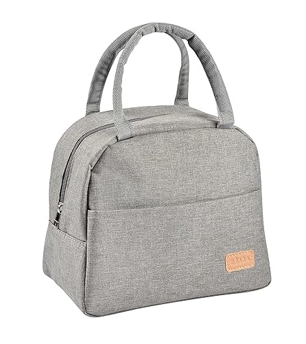 BEABA, Sac Repas Isotherme pour Les Repas de bébé/Enfants, Lunchbox, Garde au Chaud/Frais, Grande Contenance 5L, Tissu imperméable, Pochette Avant, Matière Souple, Gris Chiné