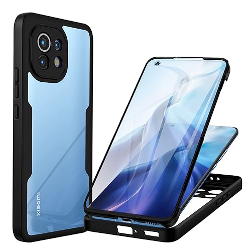 CENHUFO Coque Xiaomi Mi 11 5G, Antichoc Housse avec Protection écran 360 Degrés Protégé Téléphone Etui Double Face Bumper Transparent Case Portable Intégrale Coque pour Xiaomi Mi 11 5G - Noir