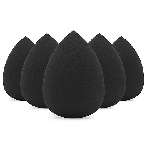 BEAKEY Lot de 5 Éponges de Maquillage Noires, Sans Latex et Végétaliennes pour Fond de Teint