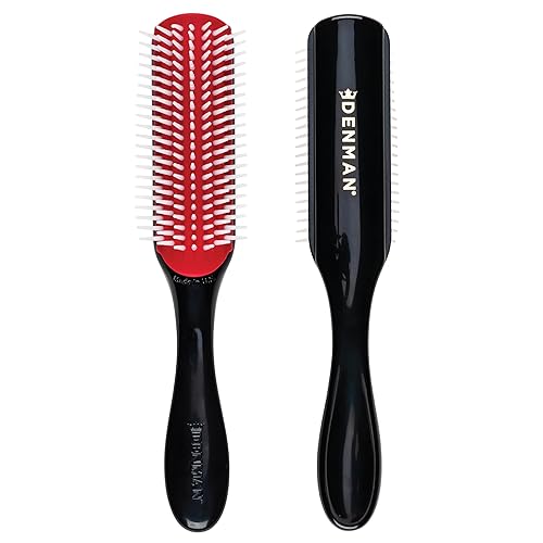 Denman Curly Hair Brush D3 (Black & Red) 7 Row Styling Brush for Detangling, Separating, Shaping and Defining Curls - For Women and Men