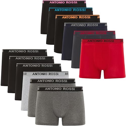 ANTONIO ROSSI (Lot de 12) Boxers Ajustés pour Hommes - Boxers pour Hommes avec Ceinture Élastique - Boxers Respirants et Doux pour Hommes à Porter au Quotidien - Sous-Vêtements pour Hommes