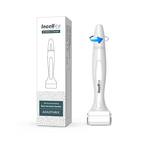 Derma Stamp - Adjustable Dermastamp 0-3mm, INCELLICE 140 Titane Microneedling Stamp pour la Croissance de la Barbe et des Cheveux, Professionnel Tampon Derma Stamp pour Soins de la Peau du Visage