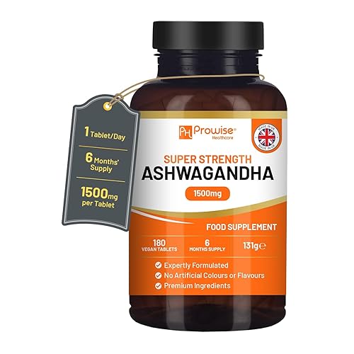 Ashwagandha 1500 mg 180 comprimés végétaliens | Approvisionnement de 6 mois | Extrait pur de racine d'Ashwagandha haute résistance | Fabriqué au Royaume-Uni par Prowise Healthcare