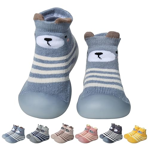 Chausson Chaussettes Antidérapantes Bébé Enfant, Tricoté Chausson Bébé avec Semelle Souple, Chaussures Premiers Pas Bébé Garçon Fille, Mignon Dessin Animé Chaussettes Pantoufle 6-36 Mois