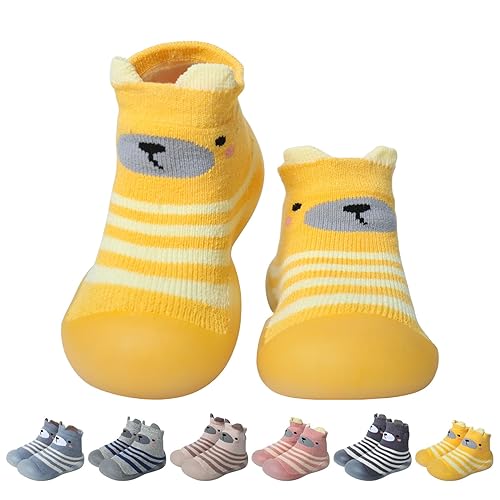 Chausson Chaussettes Antidérapantes Bébé Enfant, Tricoté Chausson Bébé avec Semelle Souple, Chaussures Premiers Pas Bébé Garçon Fille, Mignon Dessin Animé Chaussettes Pantoufle 6-36 Mois