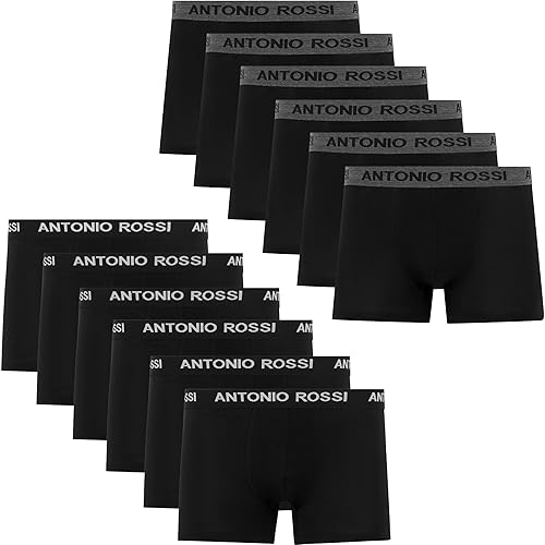 ANTONIO ROSSI (Lot de 12) Boxers Ajustés pour Hommes - Boxers pour Hommes avec Ceinture Élastique - Boxers Respirants et Doux pour Hommes à Porter au Quotidien - Sous-Vêtements pour Hommes