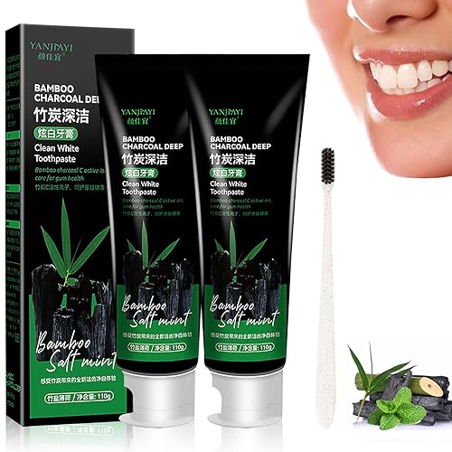 2 Pcs Yanjiayi Bamboo Charcoal Deep Toothpaste Dentifrice Au Charbon De Bambou Dentifrice Au Charbon Actif Enlève Les Taches De Dents Activated Charcoal Deep Clean Avec Brosses à Dents