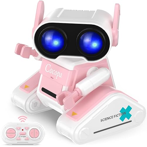 Cocopa Robot Jouet, Robot Enfant Télécommandé Rechargeable, Robot Intelligent avec Yeux LED, Musique, Tête, Oreilles et Bras Flexibles, Jouet Enfant 3 4 5 6 7 8 Ans Garcon Fille(Rose)