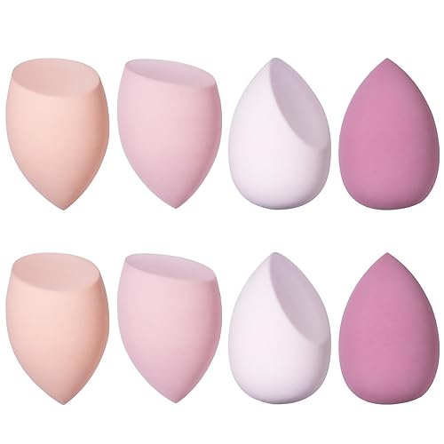 Beauty Blender, 8 Pièces éponge Fond de Teint éponge Maquillage pour Fonds de Teint, Poudres Liquides, Etc, éponge de Maquillage Existe en 3 Formes-Violet (Rose)