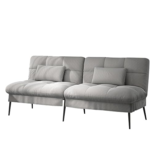 COMHOMA Canapé-lit avec Fonction de Couchage - Housse futon Convertible - Canapé d'angle - Canapé d'invité 3 Places - avec Dossier réglable en Tissu Gris