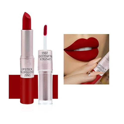 2 en1 Rouge à Lèvres Liquide Mat Tenue Waterproof Liquid Lipstick Matte Pour Les Lèvres Longue Durée Pour Femmes Filles (011Red)