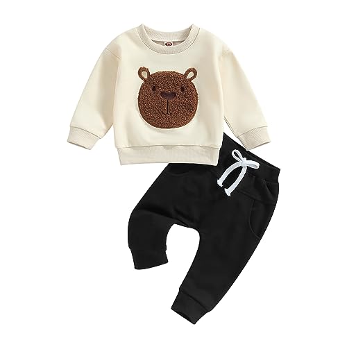 Carolilly Ensemble Enfant Petit Garçon de 2 Pièces, Sweat-Shirt Ours à Manches Longues Col Rond + Panalon Taille Elastique