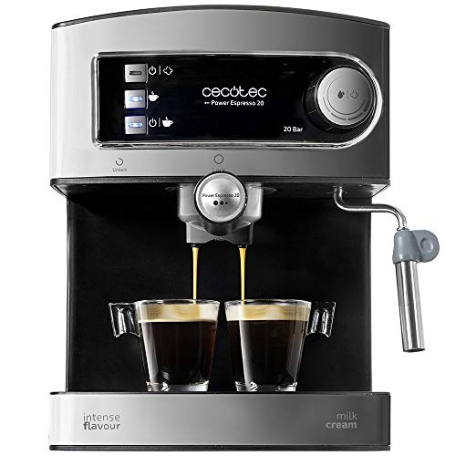 Cecotec Machine à café Express Power Espresso 20 Barista Pro. 2 Thermoblocks, 20Bars, Manomètre, Mode Auto pour 1 et 2 Café(s), Buse vapeur Orientable, Conduit pour Infusions, 2900W. (Basic)