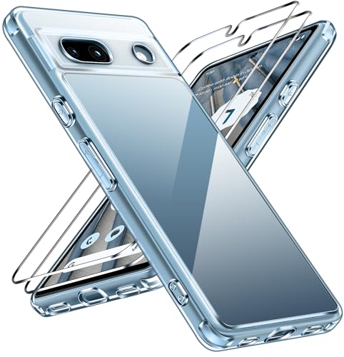 ivoler Anti-Jaunissement HD Clair Coque pour Google Pixel 7A avec 2 Pièces Verre Trempé, [Protection Militaire] Transparente Étui de Protection Antichoc Mince Bumper Housse