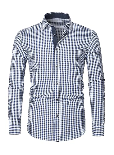 APOONABA Chemise Homme Coton Manches Longues Chemisette à Carreaux Classiques Casual Shirts Business Formelle Chemises Regular Fit