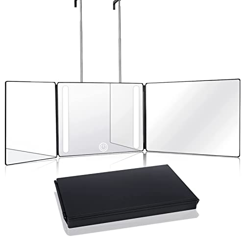 AHWOiHS Miroir 360° Miroir de Maquillage LED Miroir Maquillage Lumineux Miroir 360 Degrés Cheveux Miroir 360 Coiffure Homme avec Supports Hauteur RéGlable pour Maquillage, Douche, Rasage