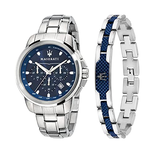 Maserati Successo Montre Homme, Chronographe, et Bracelet en Acier, PVD Bleu- R8851121016