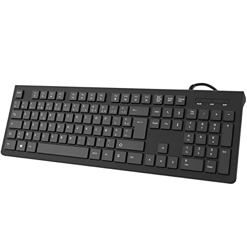 Clavier Ordinateur, Clavier Filaire AZERTY Français, Clavier USB Plug Play, Touches Chiclet à Profil Bas, Pavé Numérique, Indicateurs de Majuscules, Pieds Pliables, Lettres Anti-dégâts et Anti-Usure