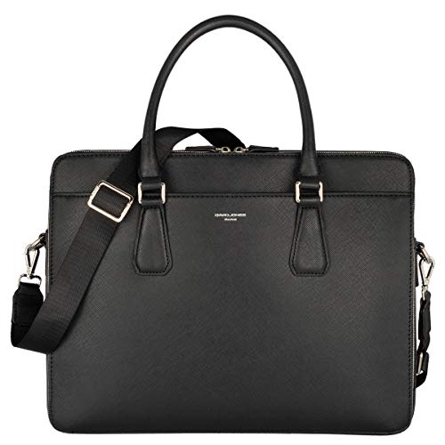 David Jones - Sac à Main Business Porte-Document Cuir PU Rigide Homme - Cartable Travail Affaires Ordinateur Portable Multi Poche - Professionnel - Noir