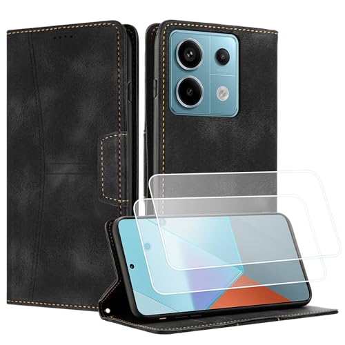 Yihaoyard Coque pour Xiaomi Redmi Note 13 Pro 4G/Xiaomi Redmi Note 13 Pro 5G avec Protection Écran en Verre Trempé, Pochette en Cuir de PU avec Stand et Fonction Porte-Monnaie(Noir)