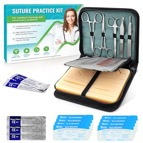 EXLIN Kit de suture pour étudiants en médecine - Kit complet de pratique de suture avec tampon de suture en silicone réutilisable - Cadeau médical pour les étudiants, les vétérinaires, les infirmières